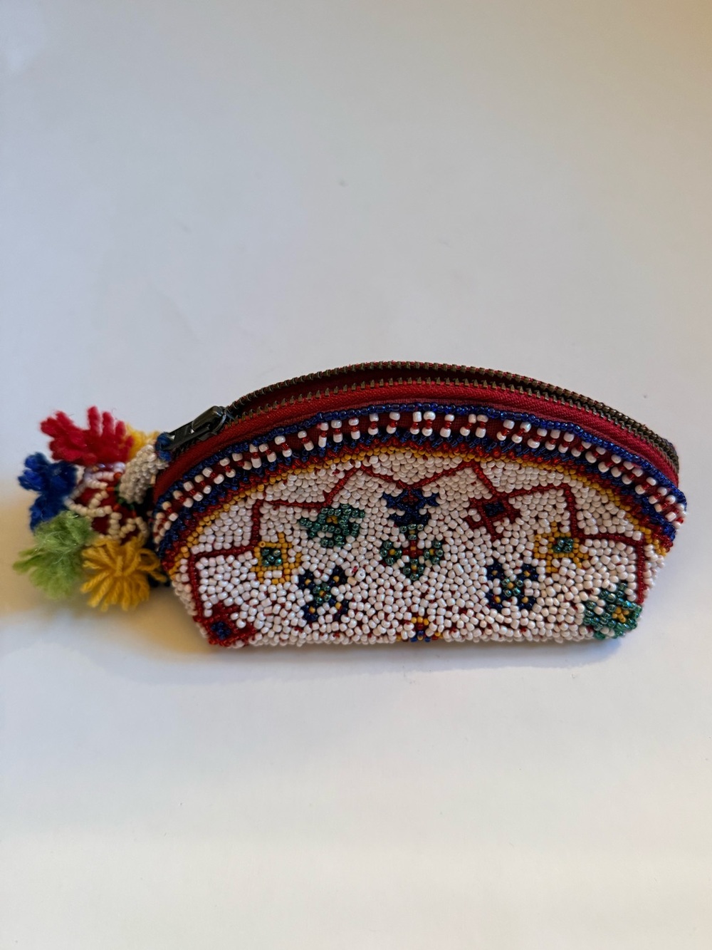Hand-Beaded Multicolor Anthropologie Mini Pouch - White Beadwork